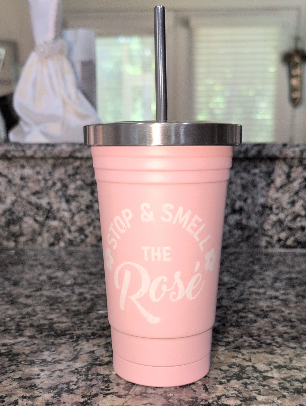 Stop & Smell the Rosé Pink Stainless Steel Insulated Tumbler And Metal Straw